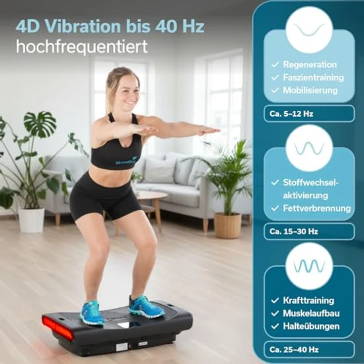 Skandika 4D Vibrationsplatte V3000 Plus, 1200 Watt Spitzenleistung, 3D Faszientraining, Bluetooth-Lautsprecher, rutschfeste Trainingsfläche – Bild 2