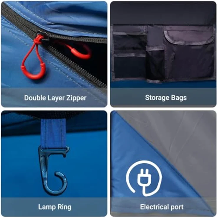 vidaXL Familienzelt, Campingzelt für 6 Personen mit LED-Beleuchtung, Quick Release Aufbau, abnehmbares Überzelt, hellblau – Bild 5