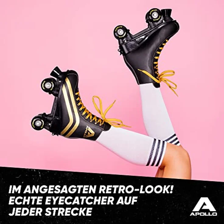 Apollo Rollschuhe Retro Discoroller, verstellbare Roller Skates, ABEC 7 Kugellager, Größenverstellbar, Retro Design - Schwarz – Bild 6