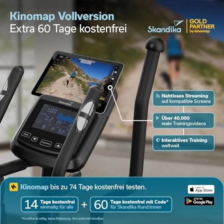 Skandika Fint P8-R Crosstrainer für Zuhause, leise, 32 Stufen, 22 Programme, bis 120 kg, Kinomap App kompatibel, 8 kg Schwungmasse, Ellipsentrainer – Bild 3