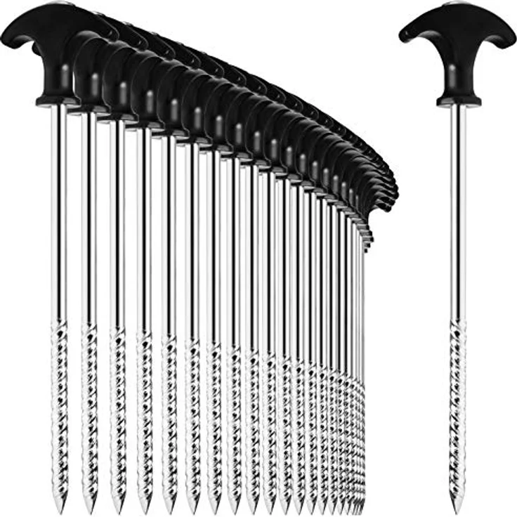 com-four® 24x Zelt-Heringe, robuste Erdnägel aus Stahl mit Gewinde, ideal für Camping und Outdoor, silberfarben, T-Griff für einfachen Einsatz – Bild 1