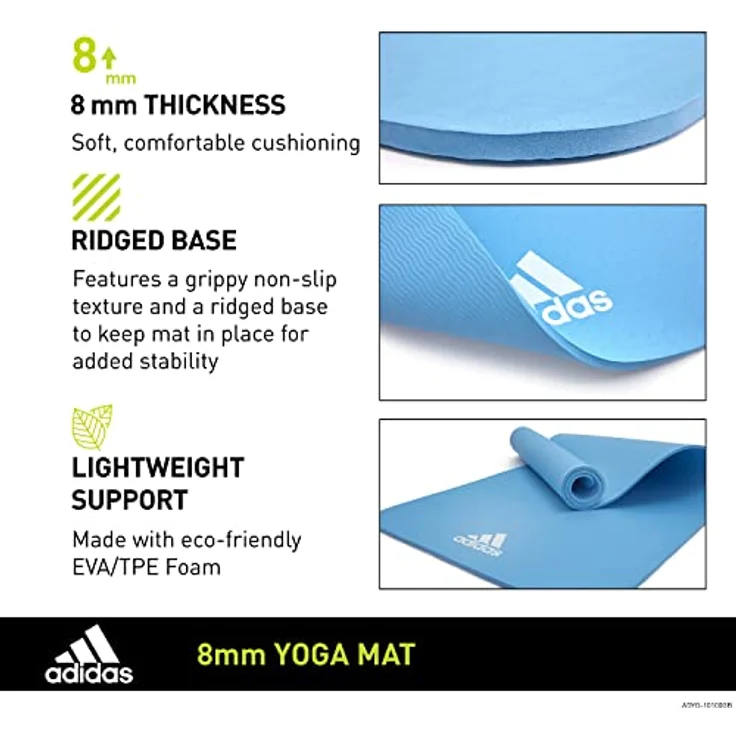 Adidas Yoga Mat - 8mm - Glow Blue, rutschfest, PVC-frei, 176 x 61 cm – Bild 2