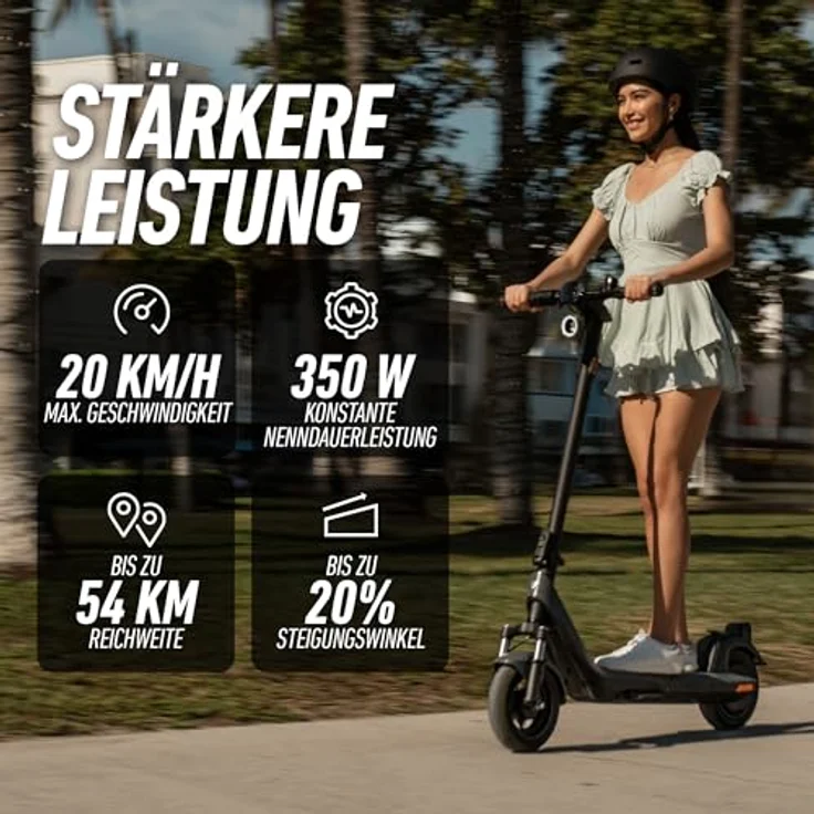 NIU KQi 200P E-Scooter mit Straßenzulassung, 20km/h, bis 54km Reichweite, 10" Luftreifen, klappbar, Federung, max. 120kg Belastung, App und Display – Bild 3