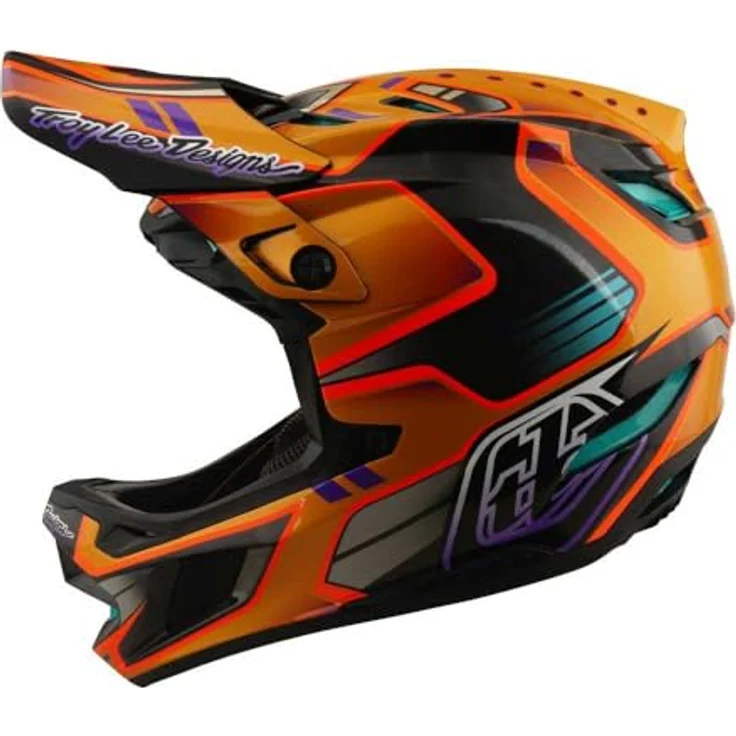 Troy Lee Designs D4 Carbon Downhillhelm, MIPS® C2 Schutzsystem, UD-Carbonfaser-Schale, anatomische 3D-Wangenpolster, orange, Größe M – Bild 2