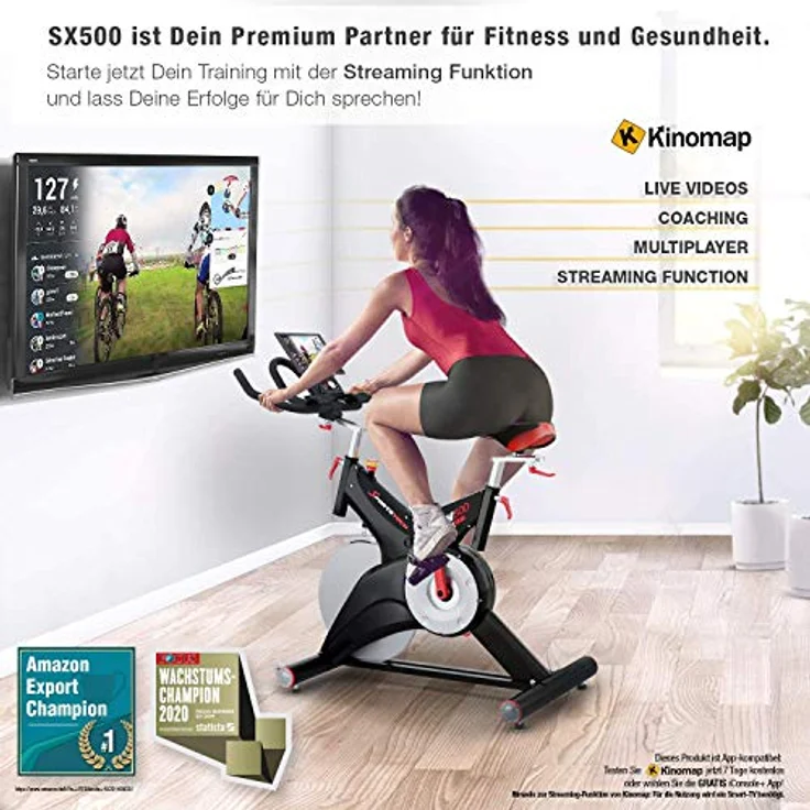 Sportstech Premium Ergometer Heimtrainer SX500 in Schwarz mit 25kg Schwungrad & Multiplayer APP | Deutsche Qualitätsmarke | Hometrainer Fahrrad für Zuhause | Ausdauertraining | Indoor Cycling Bike – Bild 3