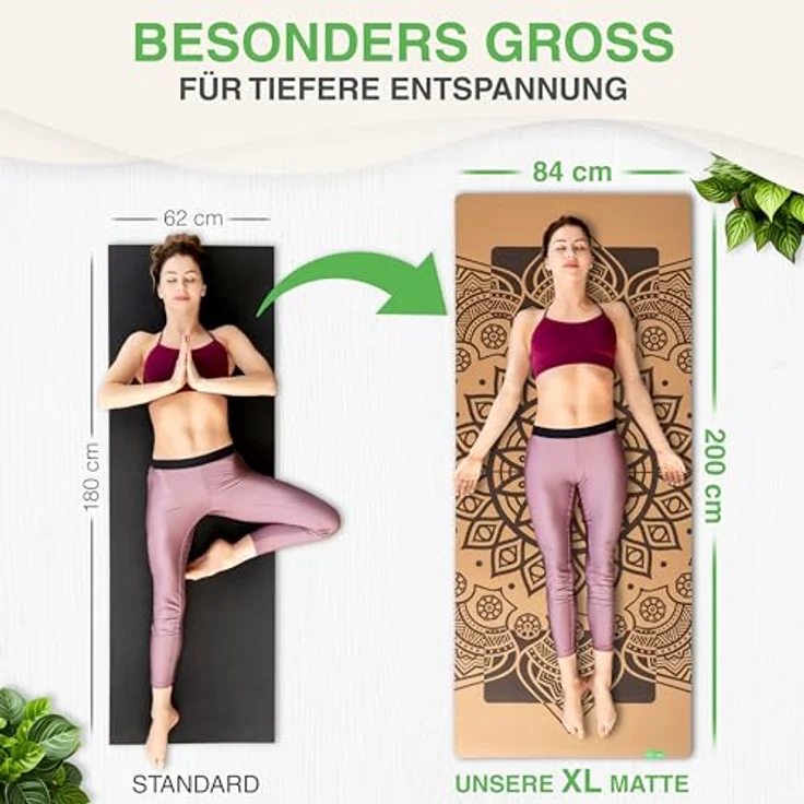 BACKLAXX ® Yogamatte Kork XXL mit Naturkautschuk - Yoga Matte nachhaltig, rutschfest, inkl. (ERLEUCHTUNG - XL) - Preisvergleich – Bild 2