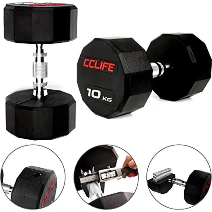 CCLIFE RedForce Hanteln Kurzhantel 1er 2er Set Dodekagon Zwölfeck Gummi Gusseisen verchromte Griffe 10-60 kg Dumbell Liegestützen – Bild 2
