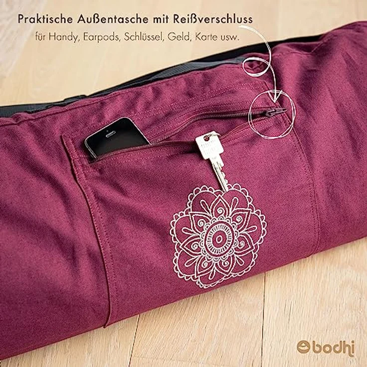 Bodhi SURYA BAG COTTON | Yogatasche groß für Schurwollmatten & Yogamatten | Tasche aus 100% Baumwolle im XL-Format | Sporttasche mit Mandala Design | aubergine – Bild 5