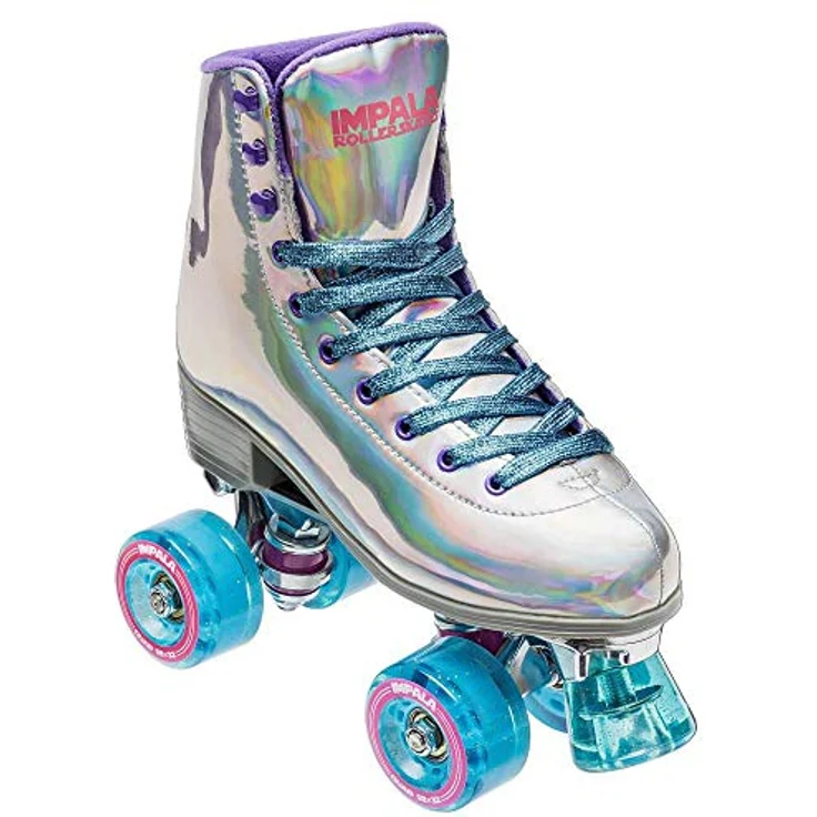 Impala Quad Skate, Damen Rollschuhe mit holographischem Finish, 58 mm Urethanräder, PETA-zugelassen, Silber, Größe 42 – Bild 1