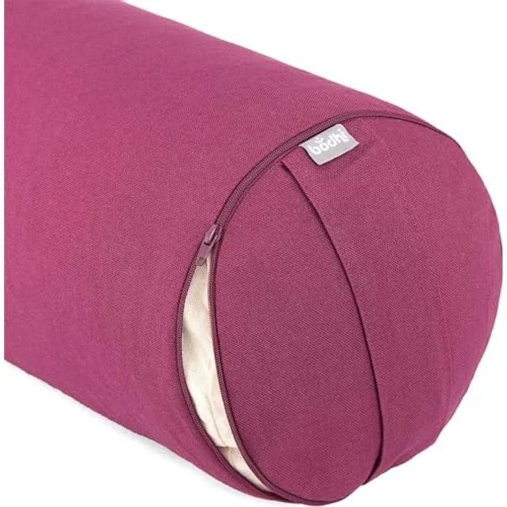 Bodhi Yoga Bolster Rolle Ø 22 cm | Yogarolle mit Bio-Dinkelfüllung | Yogakissen für Restorative & Yin Yoga | Waschbarer Bezug aus Baumwolle | Pilates Kissen mit Trageschlaufe (aubergine) – Bild 2