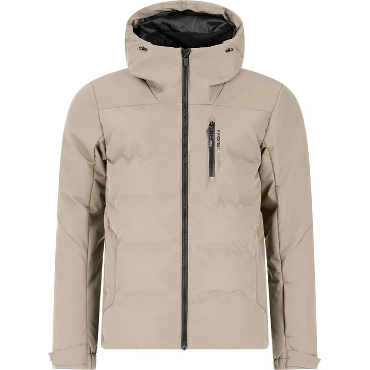 Protest Superior Jacke, funktionale Skijacke in Beige, wasserdicht und atmungsaktiv, mit verstellbarer Kapuze und Kunstfaser-Isolierung, Größe M Herren