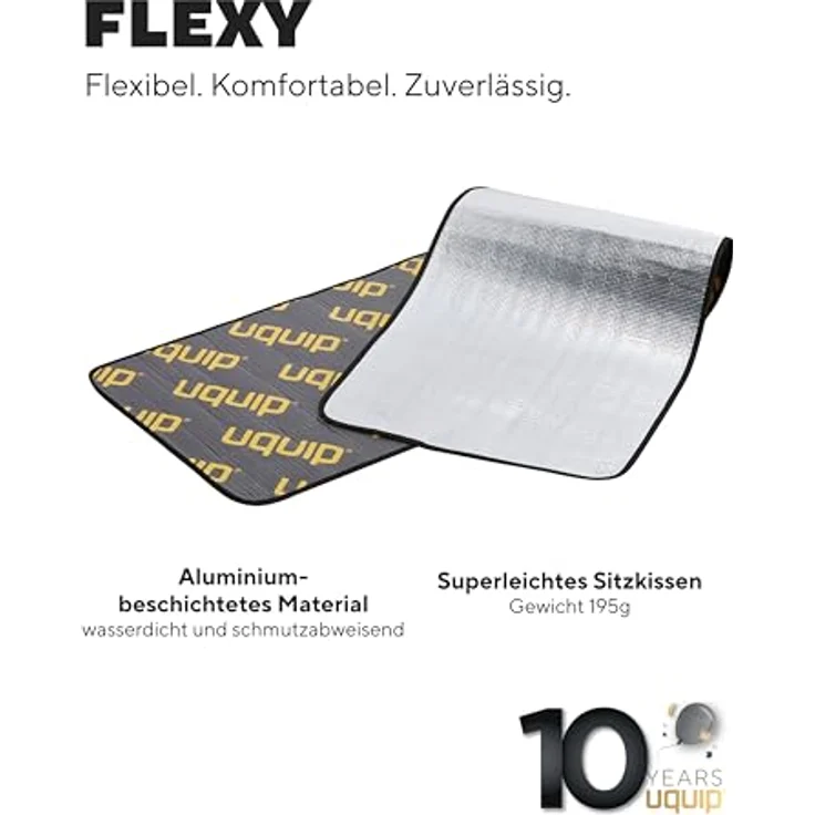 Uquip Isomatte Flexy 190, ultraleichte wasserdichte Campingmatte in Silber/Grau, schmutzabweisend & aluminiumbeschichtet zum Schutz vor Kälte & Nässe, ideal für Camping, Wandern & Festivals – Bild 2