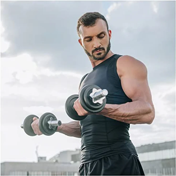 Sport-Tec Kurzhantel Set, 10 kg, Hantel aus Gusseisen, erweiterbar mit Sternverschluss, inklusive Hantelstange - Chrom - Preisvergleich – Bild 2