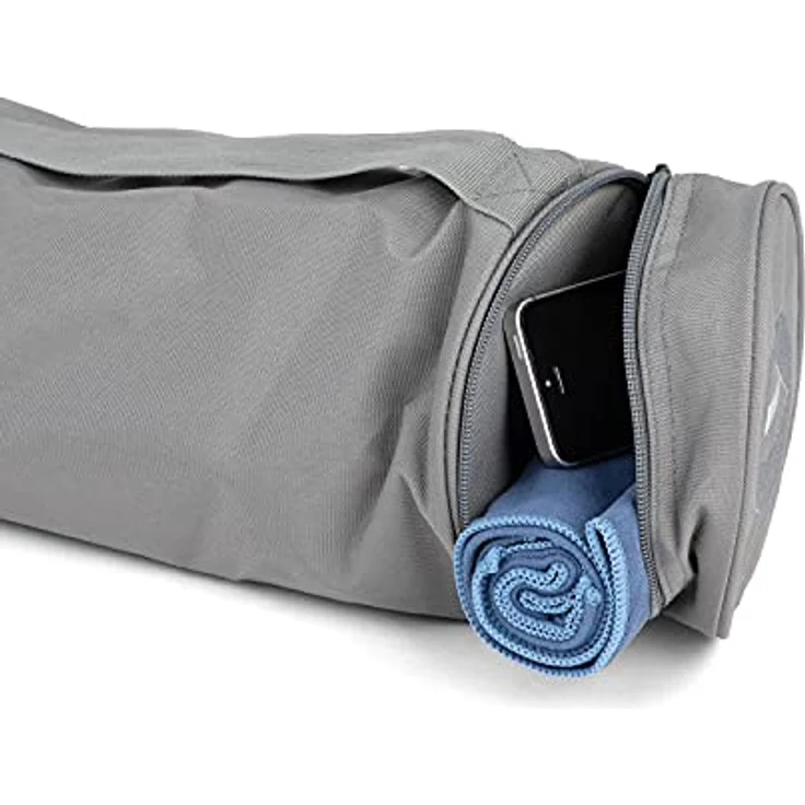 bodhi Yogamatten Tasche Asana Bag XL 70 grau, leichte Polyester/Polyamide Tasche mit Außentasche für 70 cm breite Matten – Bild 4