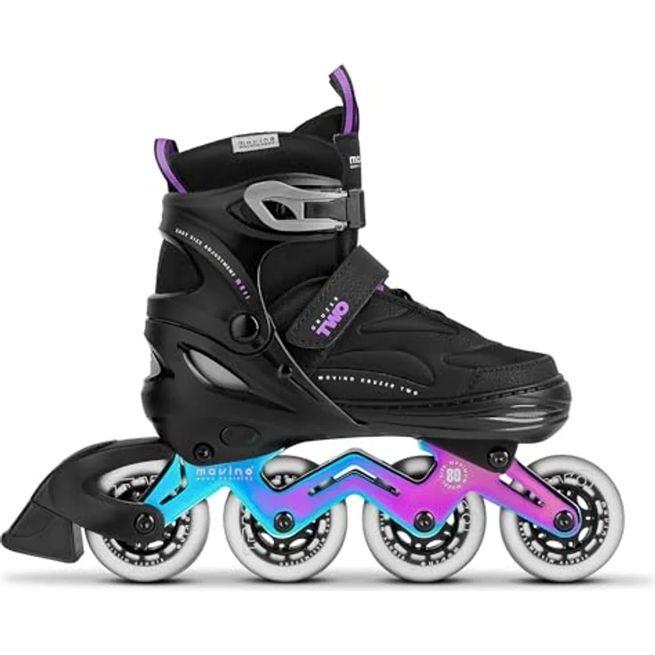 Movino Cruzer Two, Verstellbare Fitness Inline-Skates für Damen mit 4-stufiger Größenverstellung, Neochrome Aluminium-Schiene und 80-mm-Rollen – Bild 2