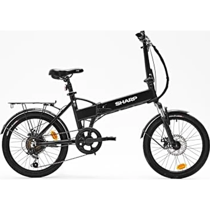 SHARP FD03EB Faltbares e-Bike 20 Zoll, Aluminium-Klapprad mit 250W Rückradmotor, Shimano 6-Gang, abnehmbarem 7,5Ah Akku, Federung vorne, LED-Display, bis 40 km Reichweite