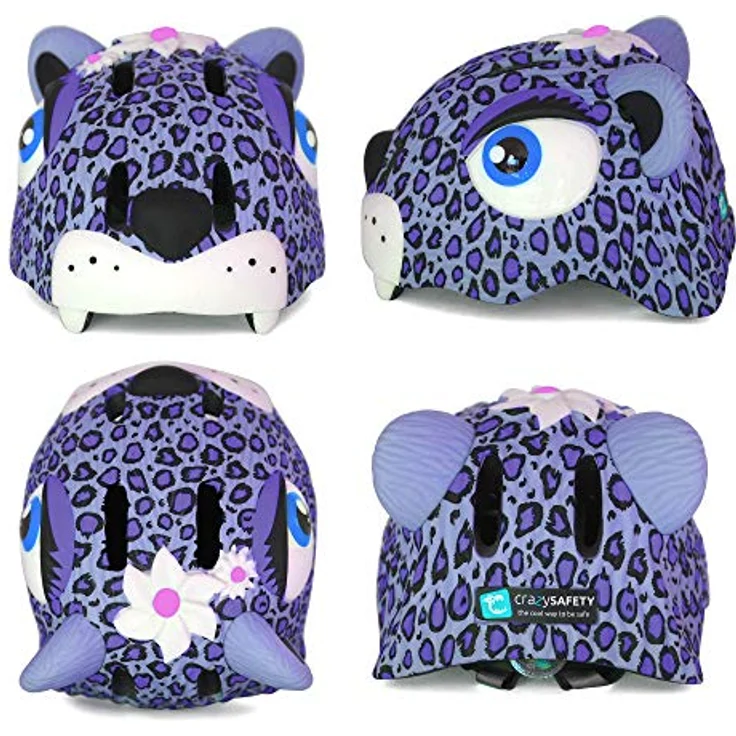 Crazy Safety Leopard Fahrradhelm für Kinder, lila mit LED-Licht, EN1078, für Kopfumfänge 49-55 cm und 53-59 cm – Bild 2