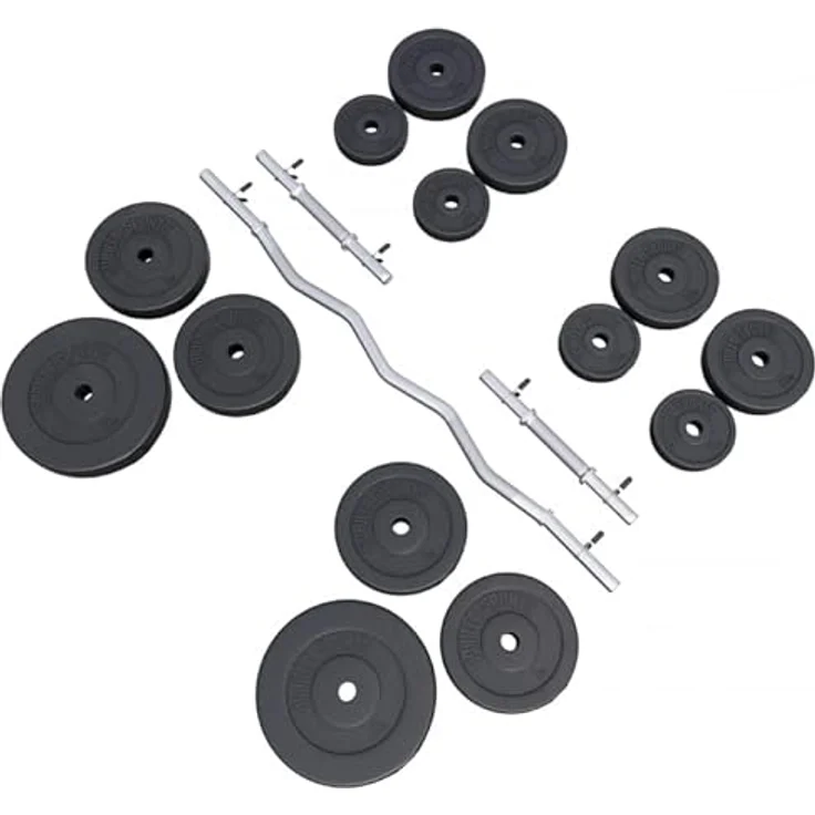 GORILLA SPORTS® Hantelset - 70kg, SZ Curlstange 120cm, Gewichte 4x1,25kg / 4x2,5kg / 4x5kg / 2x10kg, 2X Kurzhanteln 30mm, Kunststoff, Bodenschonend – Bild 2