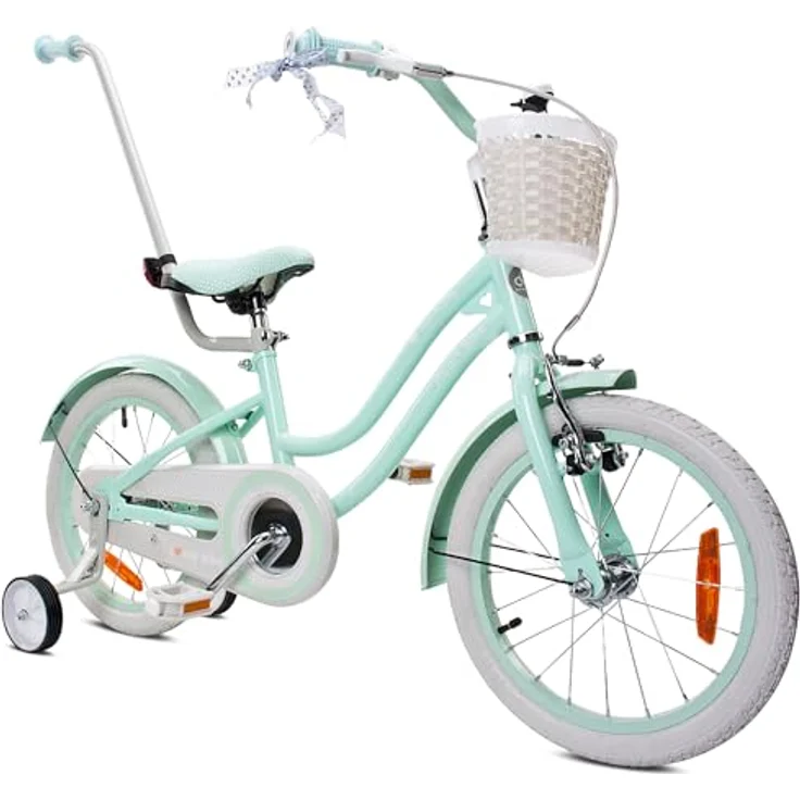 Sun Baby Mädchenfahrrad 16 Zoll Heart Bike mit Abnehmbarer Schubstange, Kinderfahrrad für Mädchen von 2 bis 6 Jahre (Silver Moon Mint) – Bild 1