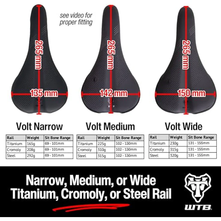 Wtb Volt, Fahrradsattel für MTB, mittlere Polsterdicke, synthetische Oberfläche, Stahlgestell, 265 mm Länge – Bild 5