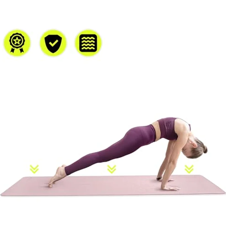 HyperMotion Yogamatte Lotus, rutschfestes TPE mit 6mm Stärke, 183x61 cm, rosa, inkl. Tragegurt – Bild 9