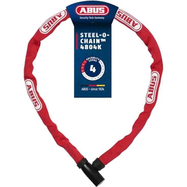 ABUS Steel-O-Chain 4804K, Fahrradschloss aus 4 mm Spezialstahl, Sicherheitslevel 4, 75 cm, Rot – Bild 1