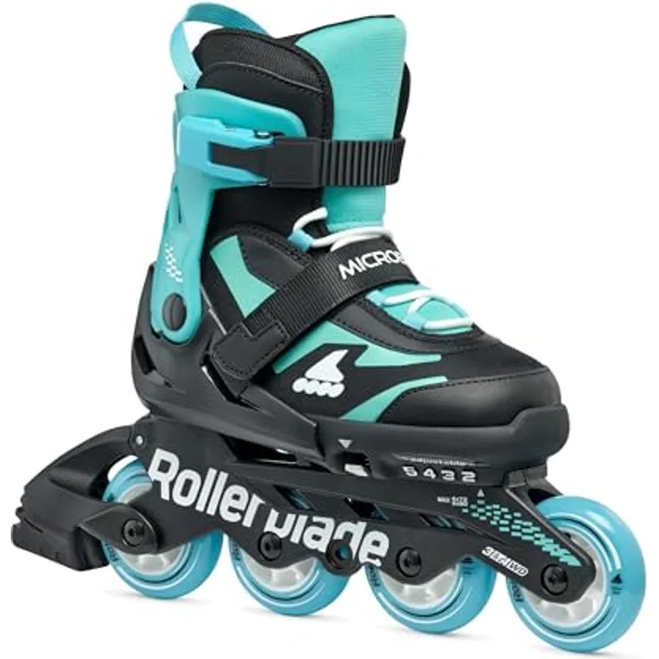 Rollerblade MICROBLADE, Adjustable Inline-Skates für Kinder, Unisex, Schwarz/Hellblau, 33-36.5, Hochwertige Konstruktion, Komfortabler Fit, Robuste Schiene