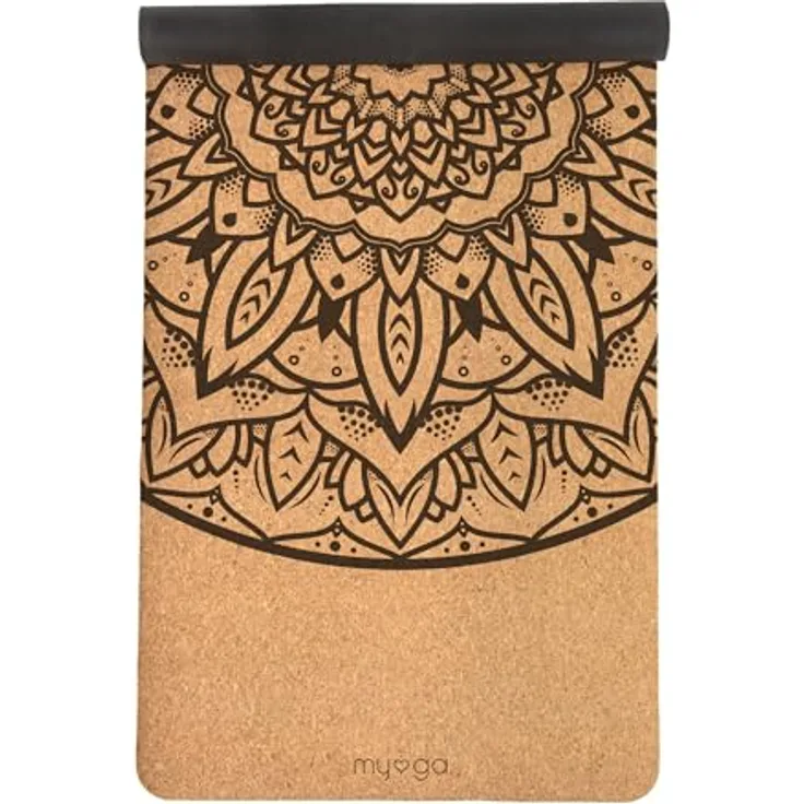 Myga XL Kork Yogamatte, 200 cm x 70 cm, rutschfest, wärmeregulierend, leicht tragbar, 6 mm dick, Mandala Design, ideal für Yoga, Pilates und Meditation