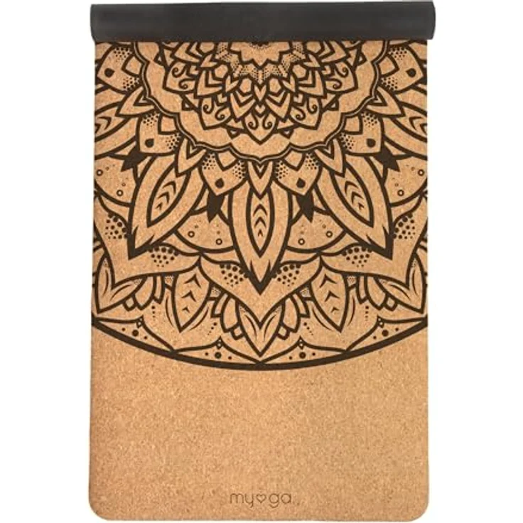 Myga XL Kork Yogamatte, 200 cm x 70 cm, rutschfest, wärmeregulierend, leicht tragbar, 6 mm dick, Mandala Design, ideal für Yoga, Pilates und Meditation – Bild 1
