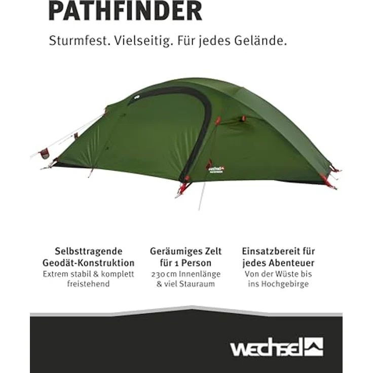 Wechsel Pathfinder I, Geodätzelt für 1 Person, sturmstabiles Expeditionszelt, kompakt & transportabel, ideal für Trekking, Camping & Radreisen – Bild 2