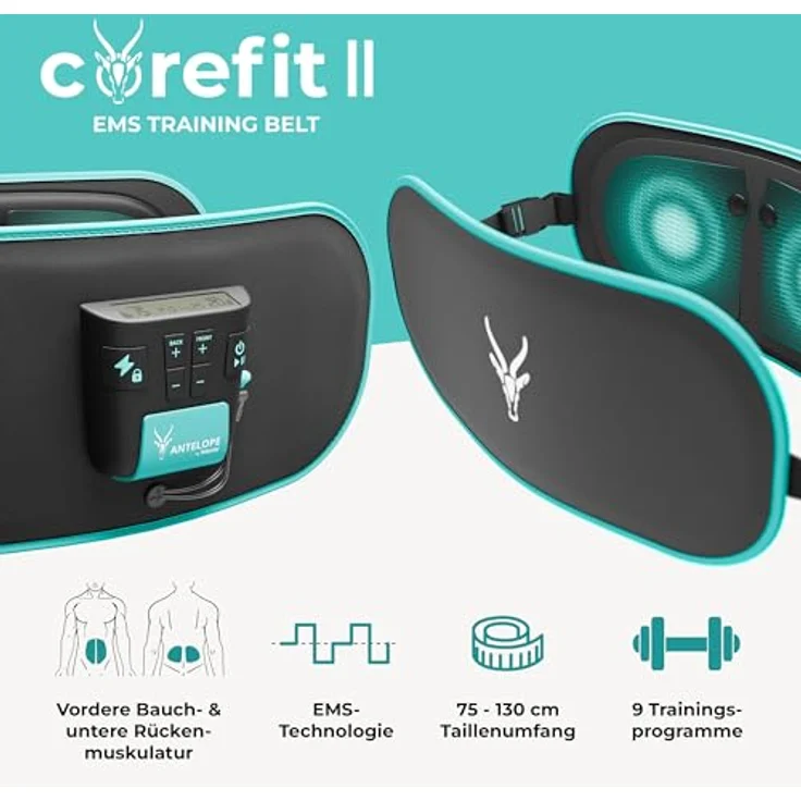 Antelope Corefit II EMS Trainingsgürtel, gezielte Stimulation der Bauch- und Rückenmuskulatur, unterstützt effektiv Muskelaufbau & Fettverbrennung, 9 Trainingsprogramme, für Frauen und Männer – Bild 3