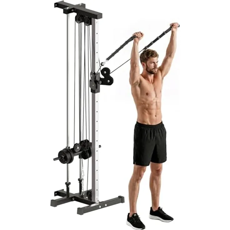 SPORTNOW Raftstation höhenverstellbar 25-165 cm, Kraftstation mit Dual-Pulley-System, schwarz, 120 kg Belastbarkeit