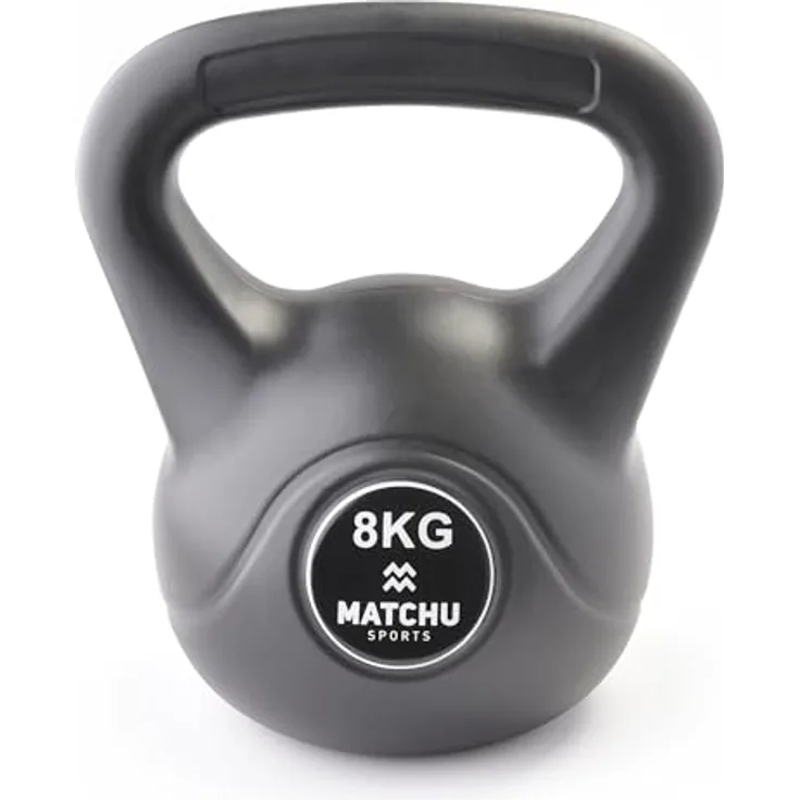 MATCHU Kettlebell, Fitness und Krafttraining, Kunststoff-Beton, 8 kg, Schwarz, 22x15 cm, für Crosstraining und Gymnastik