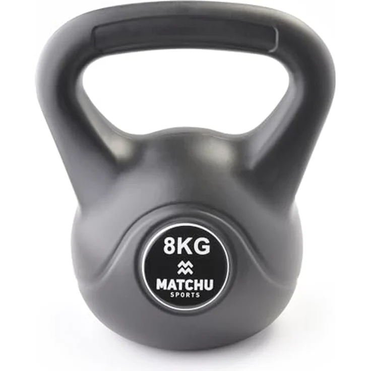MATCHU Kettlebell, Fitness und Krafttraining, Kunststoff-Beton, 8 kg, Schwarz, 22x15 cm, für Crosstraining und Gymnastik – Bild 1