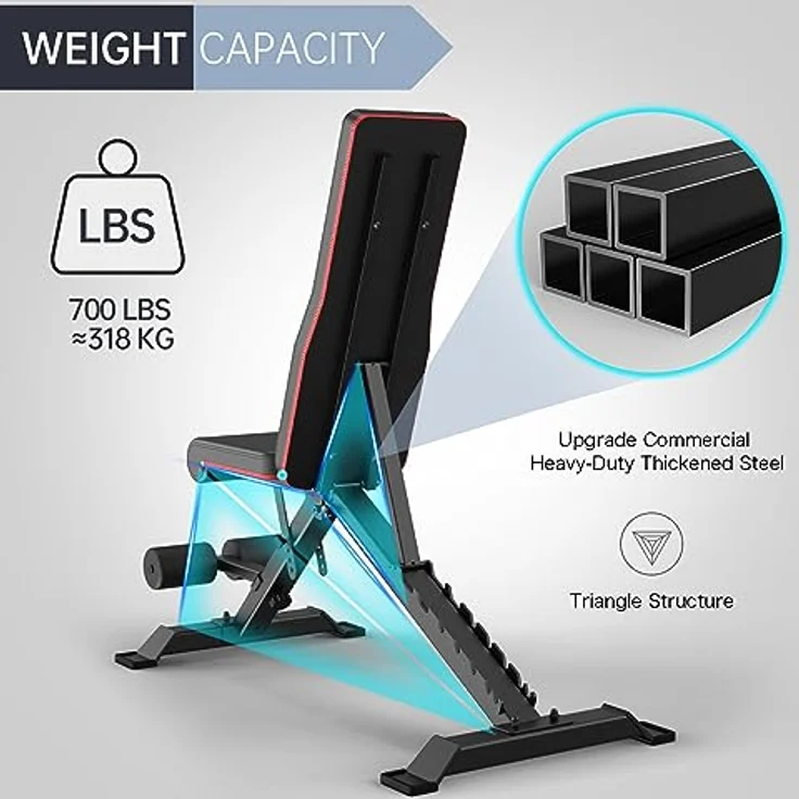 PASYOU Hantelbank Klappbare Trainingsbank mit 9x4x3 Verstellbaren Positionen Multi- Schrägbank als Bauch & Rückentrainer für zuhause, Max. 318kg Gewichtsbelastung – Bild 3