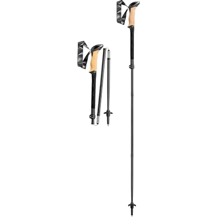 LEKI Black Series FX Carbon Stöcke, 4-teilig faltbar, verstellbar, für Bergsteigen und Trekking, Black-naturalcarbon, 110-130cm