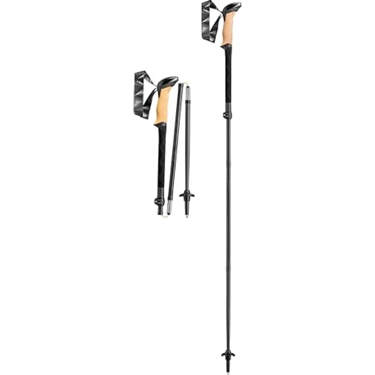 LEKI Black Series FX Carbon Stöcke, 4-teilig faltbar, verstellbar, für Bergsteigen und Trekking, Black-naturalcarbon, 110-130cm – Bild 1