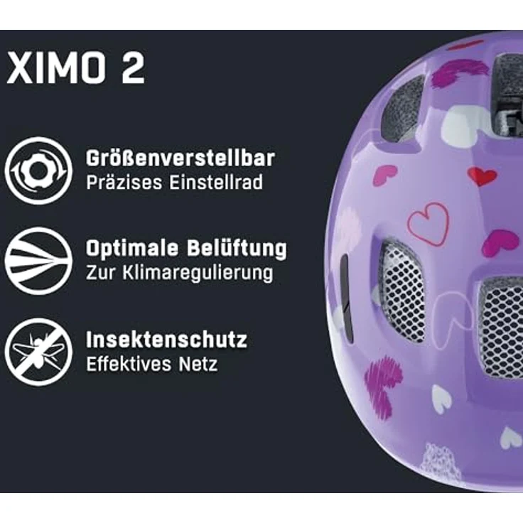 ALPINA Ximo Fahrradhelm für Kinder, leicht, bruchfest & mit optionalem LED-Licht, Purple Hearts Gloss, Größe 45-49 – Bild 2