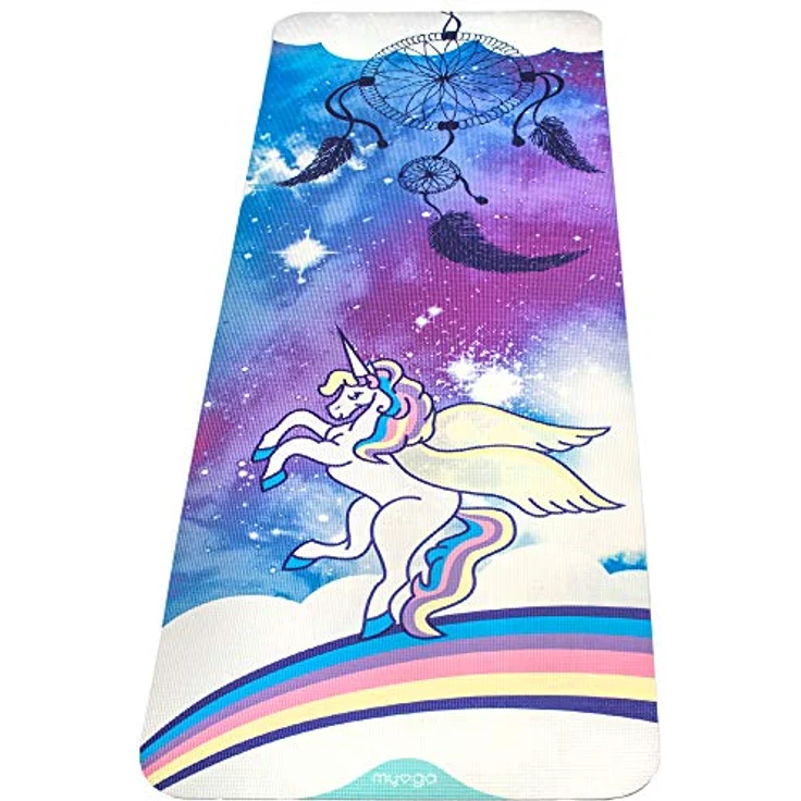 Myga Kinder Yogamatte Einhorn Sweet Dreams, rutschfest, 6 mm dick, 150 cm x 55 cm, inkl. Yoga-Posen auf Rückseite, ideal für Yoga und Spiel – Bild 4