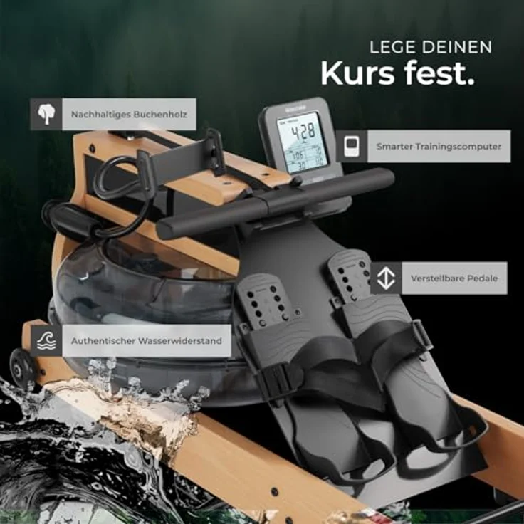 tectake® Wasser Rudergerät Holzrüdergerät mit Wassertank, klappbar