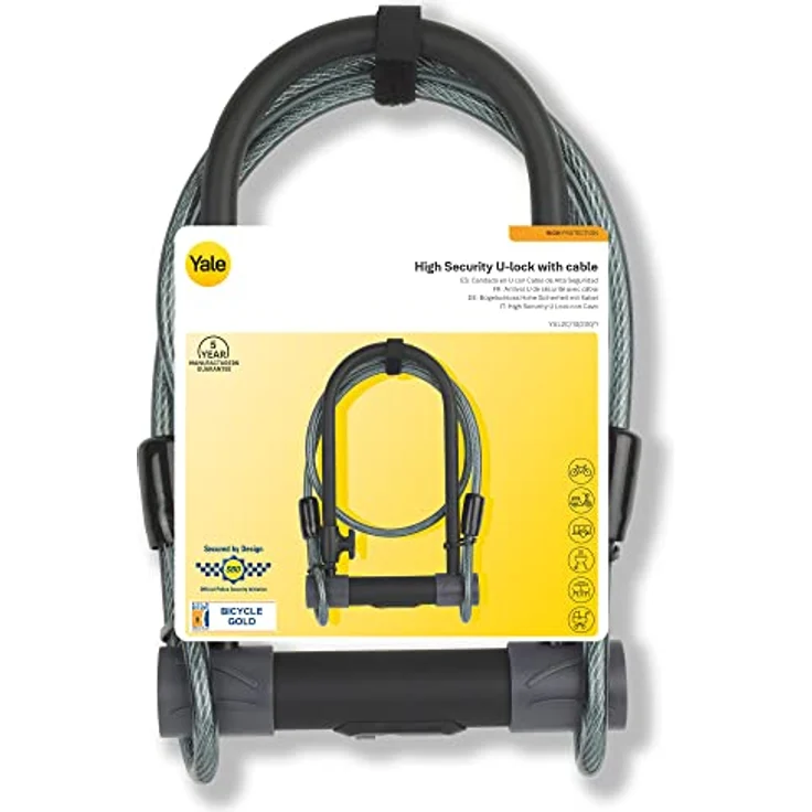 Yale Hochsicherheits-U-Schloss mit Sicherheitskabel, 120 cm, ultrastarker Bügel, schwarz – Bild 9