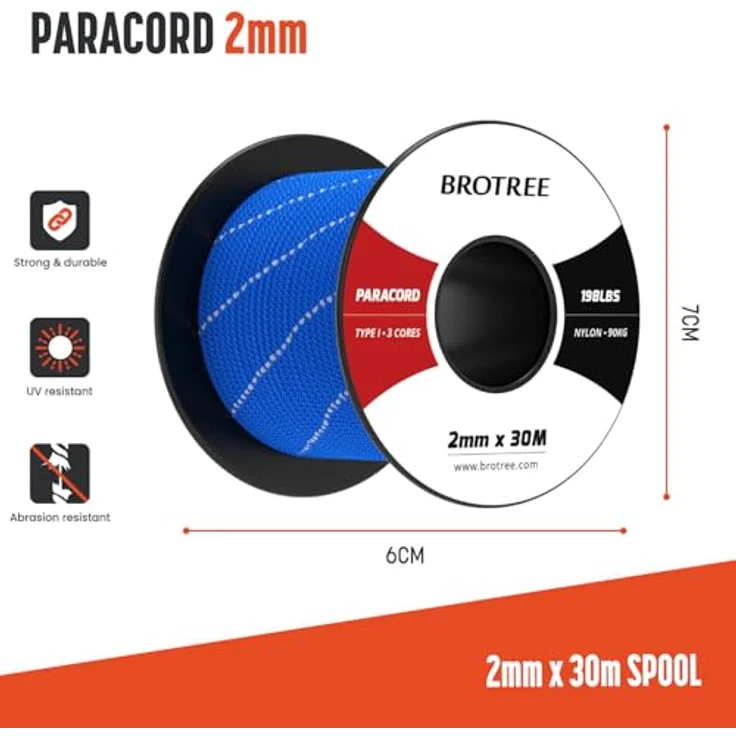 BROTREE Paracord 2mm 30M Nylonseil mit 3-Kern-Schnur, Bruchlast 90kg, reflektierende dunkelblau, für Outdoor, Armband, Hundeleine – Bild 2