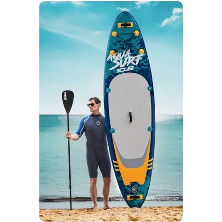 Neo-Sport Aquasurf 10.6, Aufblasbares Stand Up Paddle Board Set, 320 cm, inkl. Handpumpe, verstellbarem Paddel, Sicherheitsleine, Rucksack und Reparaturkit, bis 140 kg belastbar – Bild 3