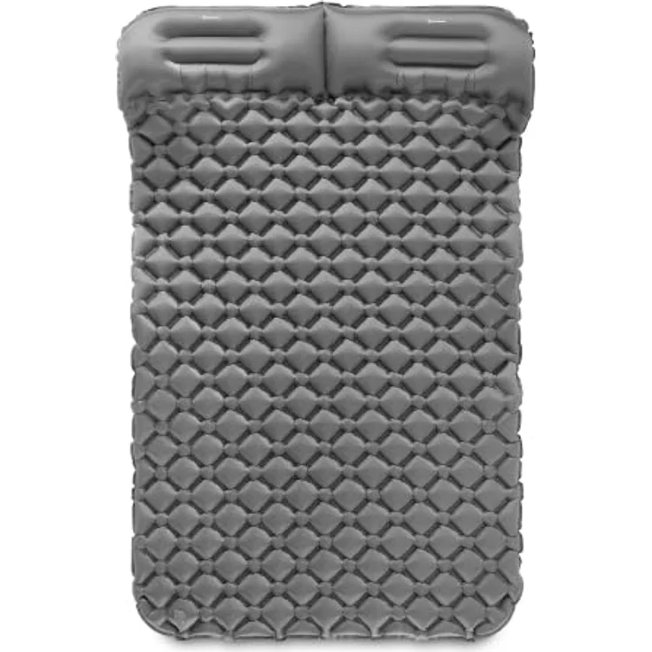 HyperMotion Campmat 2, ultraleichte Isomatte für 2 Personen, 190x120 cm, grau, mit integrierten Kopfkissen und schnellem Mundaufblasen – Bild 9