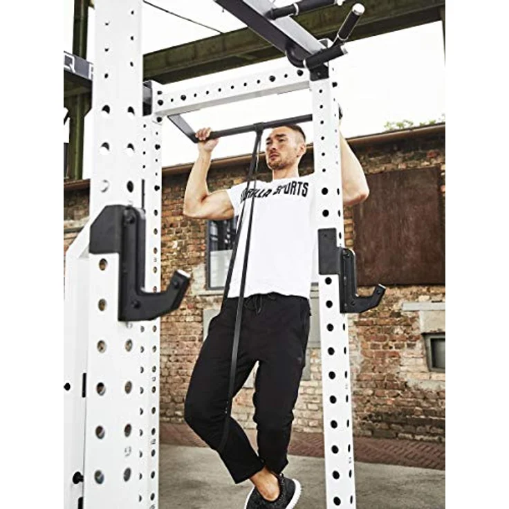 GORILLA SPORTS® Klimmzugstange - Wandmontage, mit 5 rutschfeste Griffe, bis 350 kg Belastbar, aus Stahl, inkl. Montageanleitung und Schrauben, Schwarz/Weiß - Pull Up Bar, Klimmzug Stange, Dip Bar – Bild 2