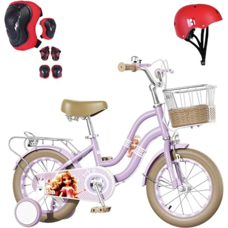 Habib Gruppe Kinderfahrrad Mädchenfahrrad mit 6-teiligem Schutz-Set, dualem Bremssystem und höhenverstellbarem Sattel für 3-8 Jahre