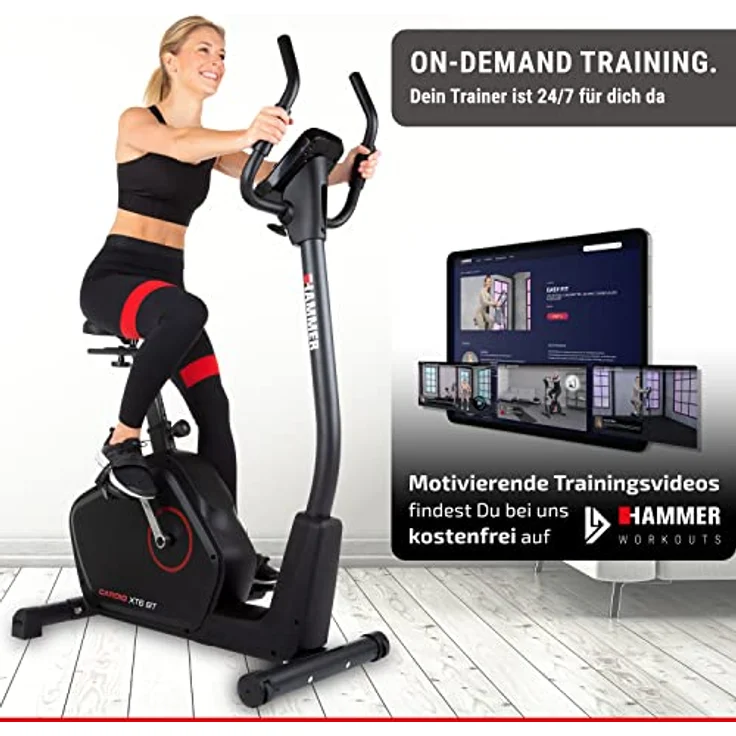 HAMMER 4862 Ergometer Cardio XT6 BT, leises Fitnessfahrrad mit tiefem Einstieg und Comfort-Sattel, 13 kg Schwungmassensystem, Bluetooth & App-Steuerung, 130 kg Benutzergewicht, 93 x 51 x 150 cm – Bild 3
