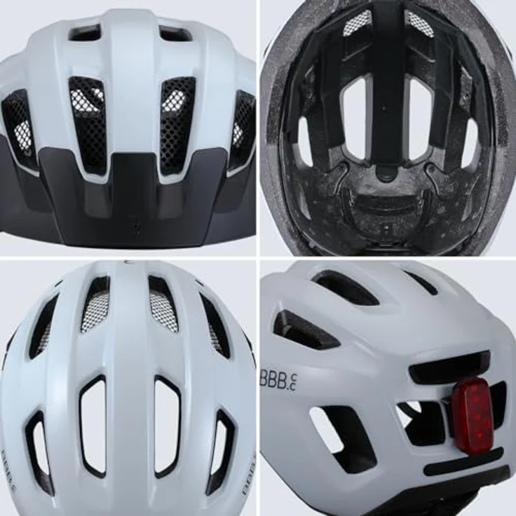 BBB Condor 2.0 M, MTB-Helm in glanz weiss mit Omicron-Befestigungssystem, Insektenschutznetz und Rücklichthalter, 52-58 cm – Bild 2