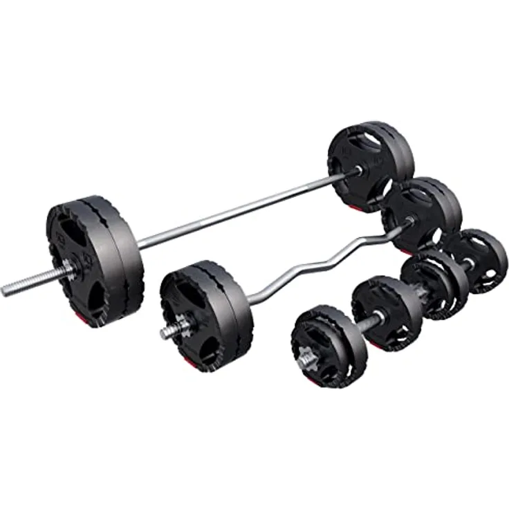 GORILLA SPORTS® Hantelset - 100kg, Langhantelstange 170cm, SZ Curlstange 120cm, 2x Kurzhanteln, Gewichte 4x1,25kg / 4x2,5kg / 4x5kg / 4x10kg, mit 8 Sternverschlüsse, Ø 30 mm, Kunststoff - Hantel Set