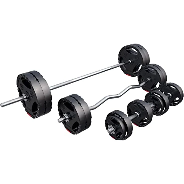 GORILLA SPORTS® Hantelset - 100kg, Langhantelstange 170cm, SZ Curlstange 120cm, 2x Kurzhanteln, Gewichte 4x1,25kg / 4x2,5kg / 4x5kg / 4x10kg, mit 8 Sternverschlüsse, Ø 30 mm, Kunststoff - Hantel Set – Bild 1